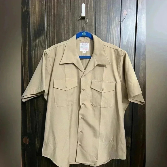 Creighton Vintage Military Uniform Button Down Short Sleeves Workman Shirt XL - Picture 8 of 8